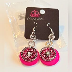 Paparazzi Pink and Silver Floral Earrings